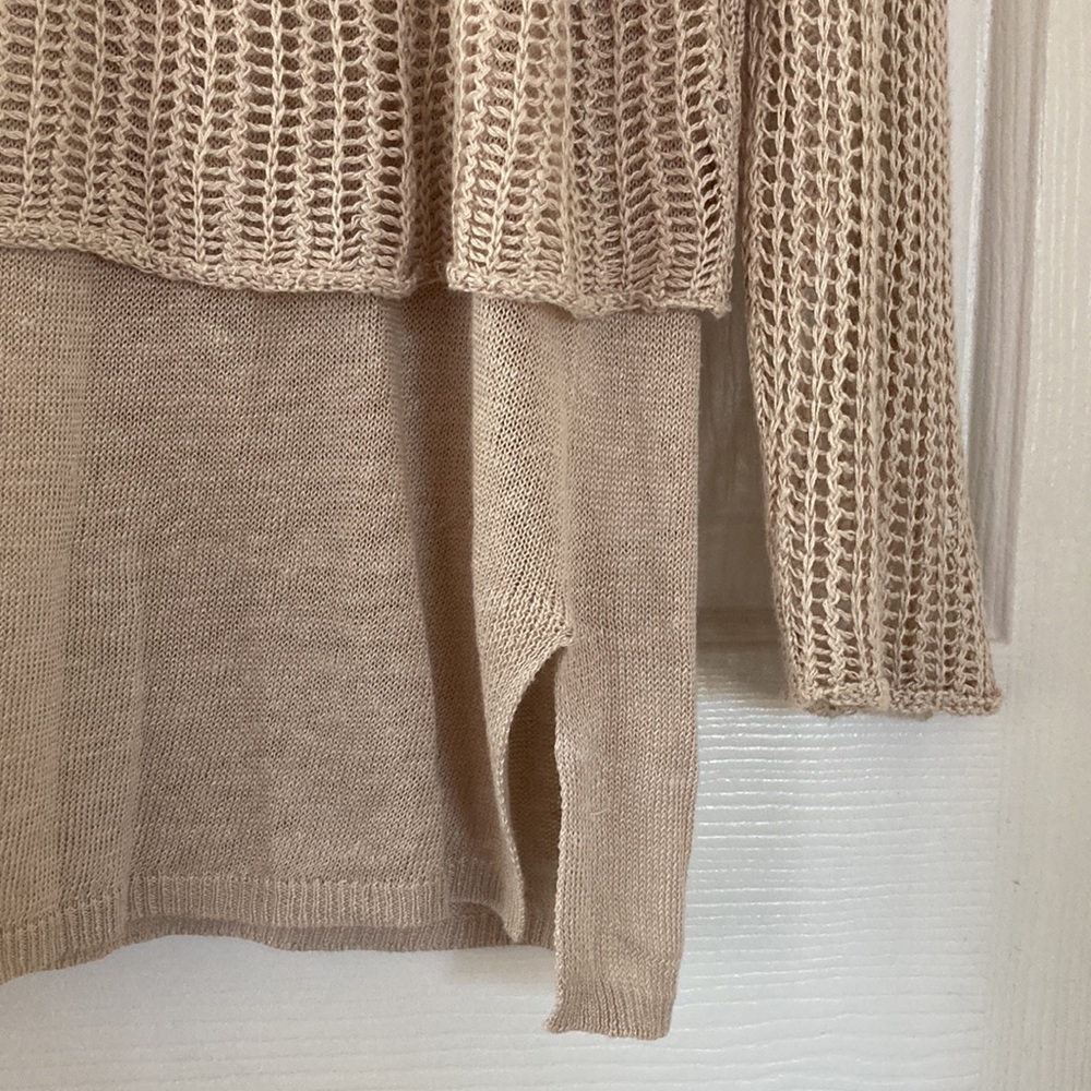 Eileen Fisher Sweater 2-layer Mesh Loose Knit Linen Overlay Pullover Tan M - Picture 5 of 9